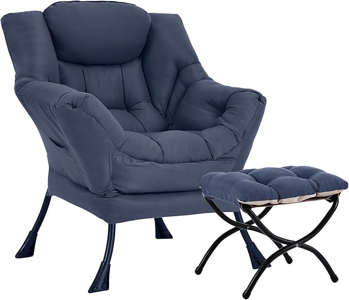 Lazy Chair with Ottoman, Large Modern Lounge Accent Chair with Armrests and by HomeEastllyHome