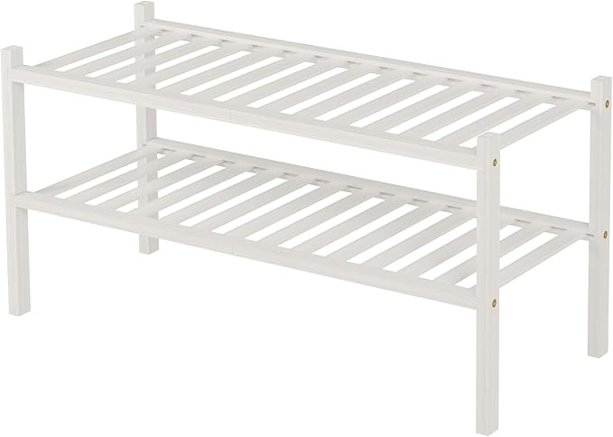 2 Tier Bamboo Shoe Rack for Closet Free Standing Wood Shoe Shelf for Entryway - Image 8