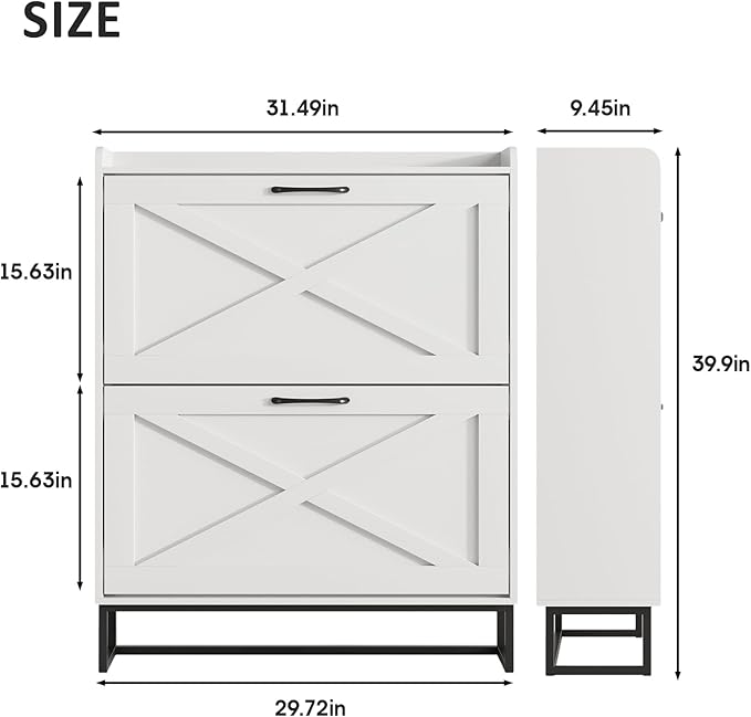 Maupvit Shoe Cabinet with 2 Flip Drawers, Freestanding Shoe Cabinet Organizer - Image 2