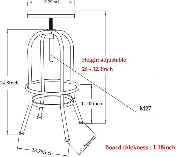 Diwhy Industrial Bar Stool-26-32 Inch Adjustable Swivel Metal PU Leather Seat - Image 2