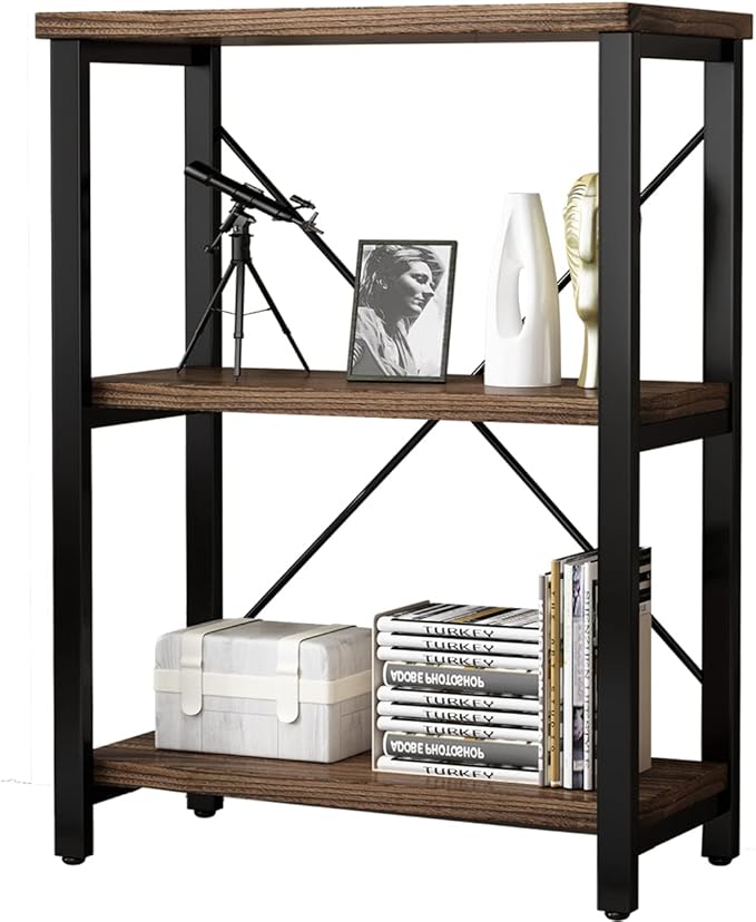 3 Tier Industrial Solid Wood Bookcases, Open Etagere Bookshelf - Image 6