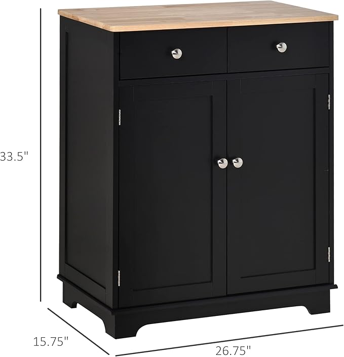 HOMCOM Sideboard with Solid Wood Countertop, Modern Kitchen Storage Cabinet - Image 3