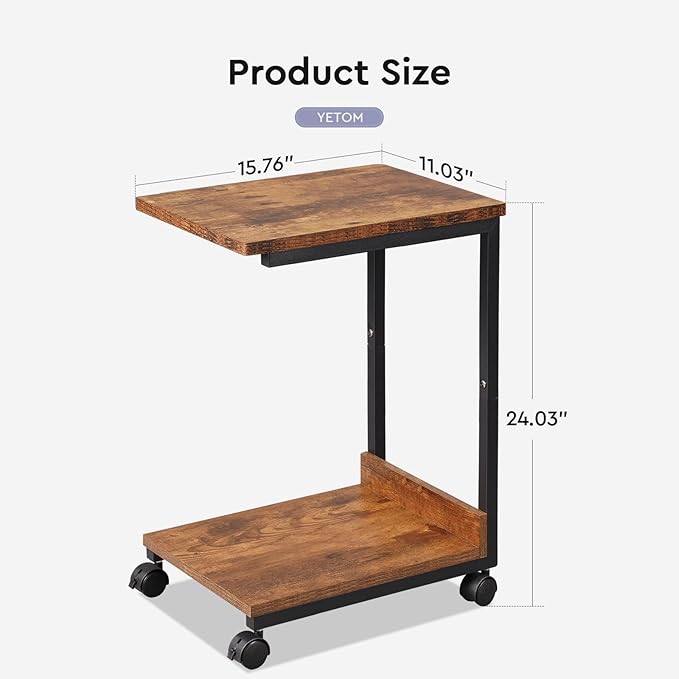 Side Table, C Table with 2-Tier Storage Shelf, End Table TV Tray with Metal - Image 3