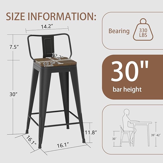 30 Inch Swivel Bar Stools Set of 4, Counter Height Bar Stools - Image 2