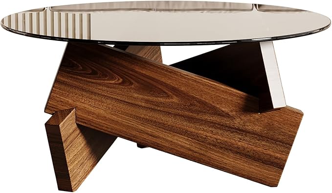 Honyee Morden Rounded Coffee Table, 30.7" x 30.7" x 16.1" Tempered Glass Top - Image 6