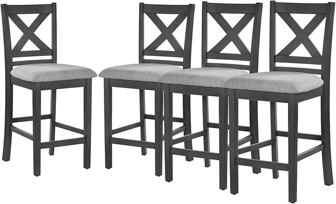 COLAMY Wooden Bar Stools Set of 4, Counter Height Bar Stools, Mid Century - Image 9