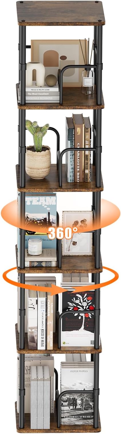 5 Tier Square Rotating Bookshelf, 360 ° Display Stackable Spinning Bookshelf - Image 8