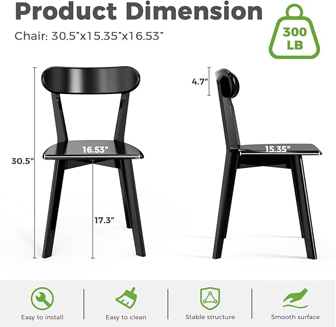 DELAVIN Oak Wood Dining Chairs Set of 4, Mid Century Modern Kitchen Chairs - Image 3