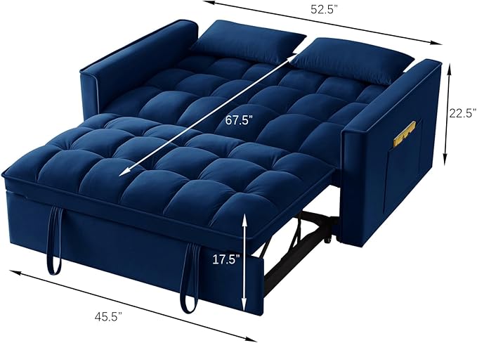 KEIKI Velvet Loveseat Convertible Sofa Bed Sleeper Chair - Image 3