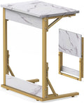 Tatub 24" Folding TV Tray Table, Marble C Shaped End Table by Tatub