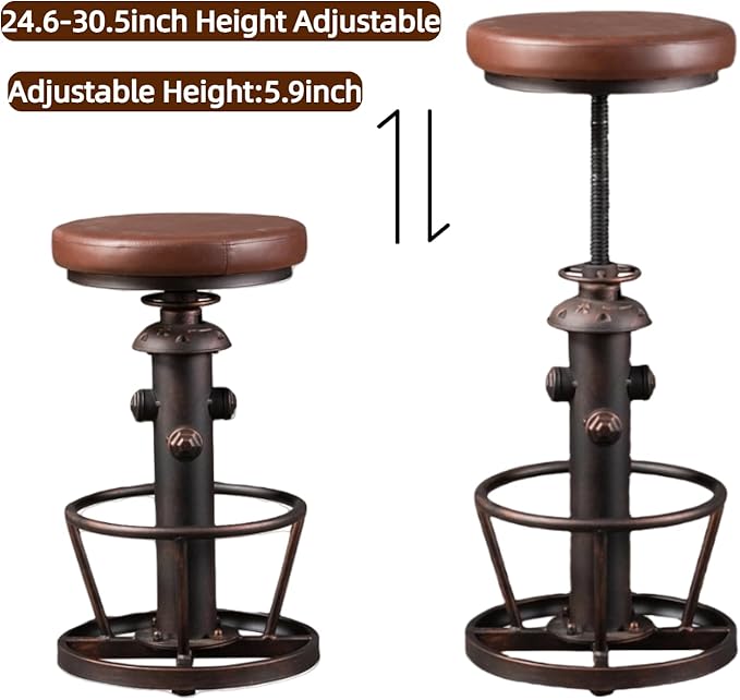 Vintage Swivel Bar Stools Industrial Leather Seat Bar Stool Fire Hydrant Design - Image 4