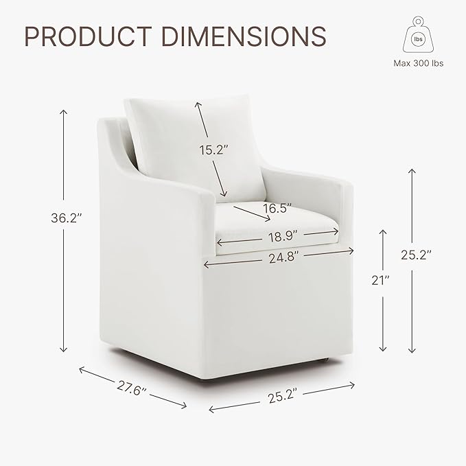 Upholstered Dining Chairs with Casters Washable Cover Side Deskchair with - Image 2
