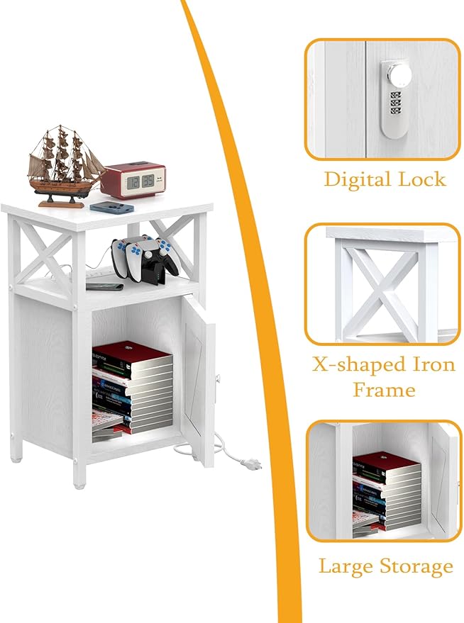 Wooden Nightstand with Lock, Bed Side Table with Drawers, Bedside Table with - Image 5