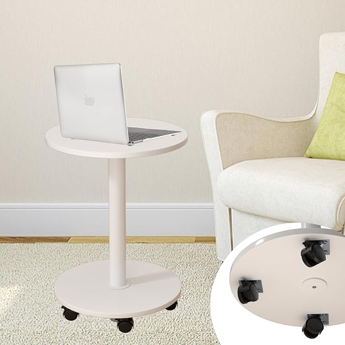 Pedestal Side Table Round with Wheel, Rotating Couch Tables That Slide Under by vorriop
