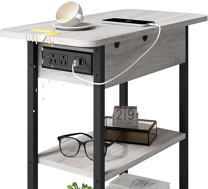 LIDYUK End Table with Charging Station, Nightstands Set of 2 - Image 5
