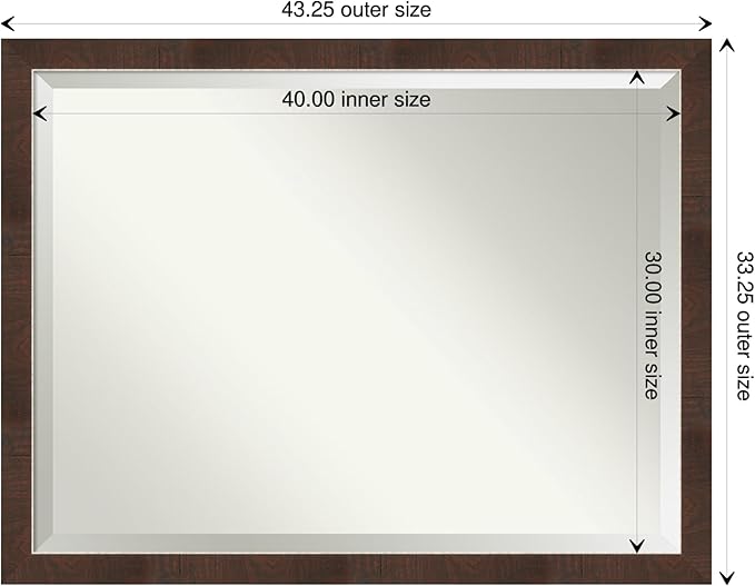 Amanti Art Brown Wall Mirror 33x43 Wildwood Brown Narrow Rectangle Bathroom - Image 4