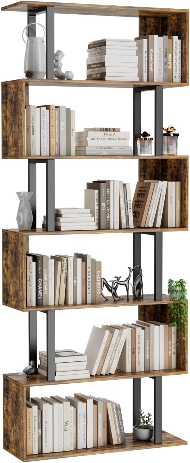 Gadroad 6 Tier Geometric Bookcase, S Shaped Bookshelf, Wood Decorative Storage by Gadroad