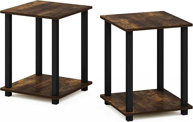 Furinno Simplistic Set of 2 End Table, Amber Pine/Black - Image 5