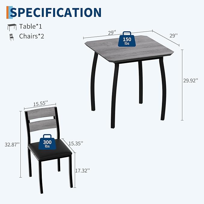 Small Dining Table Set for 2, 3-Piece Kitchen Table Set - Image 2