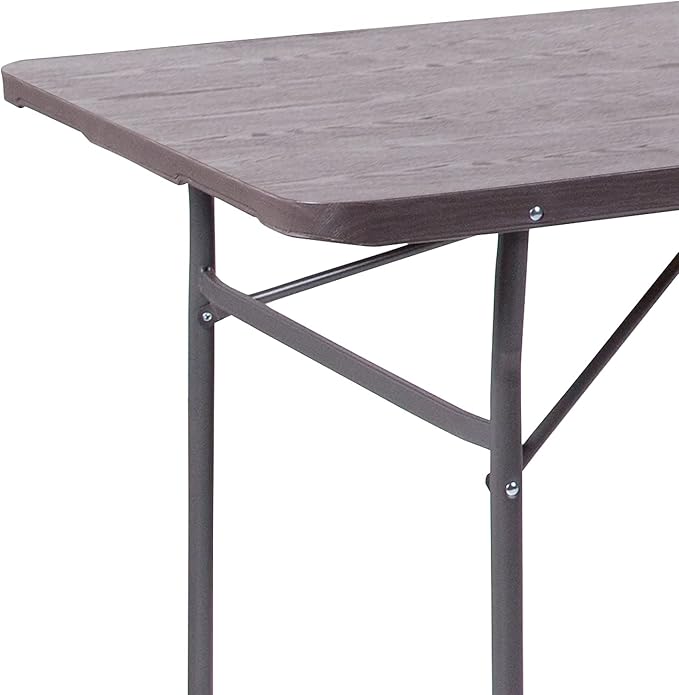 Flash Furniture Elijah 6-Foot Bi-Fold Brown Wood Grain Plastic Folding Table - Image 5