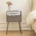 Grey Nightstand, Modern Night Stand Wood, Fluted Bedside Table by Fultyle