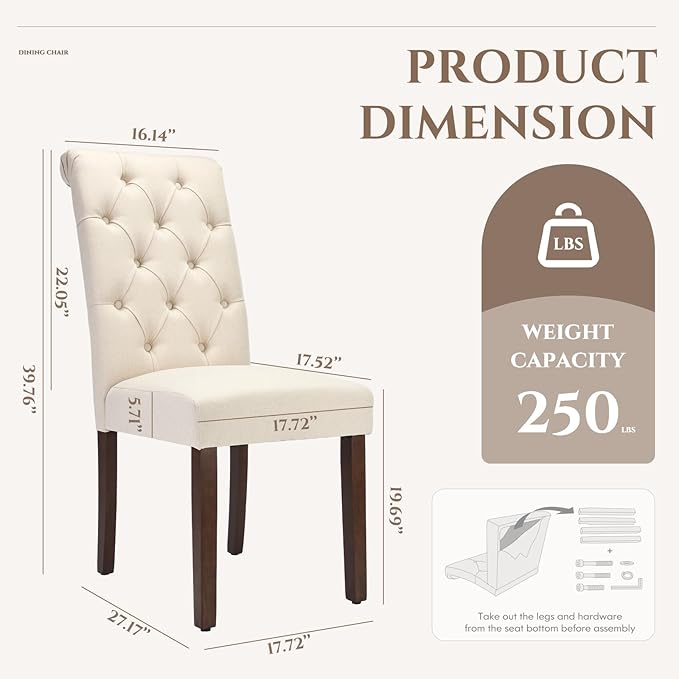 COLAMY Tufted Dining Chairs Set of 2, Accent Parsons Diner Chair Upholstered - Image 2