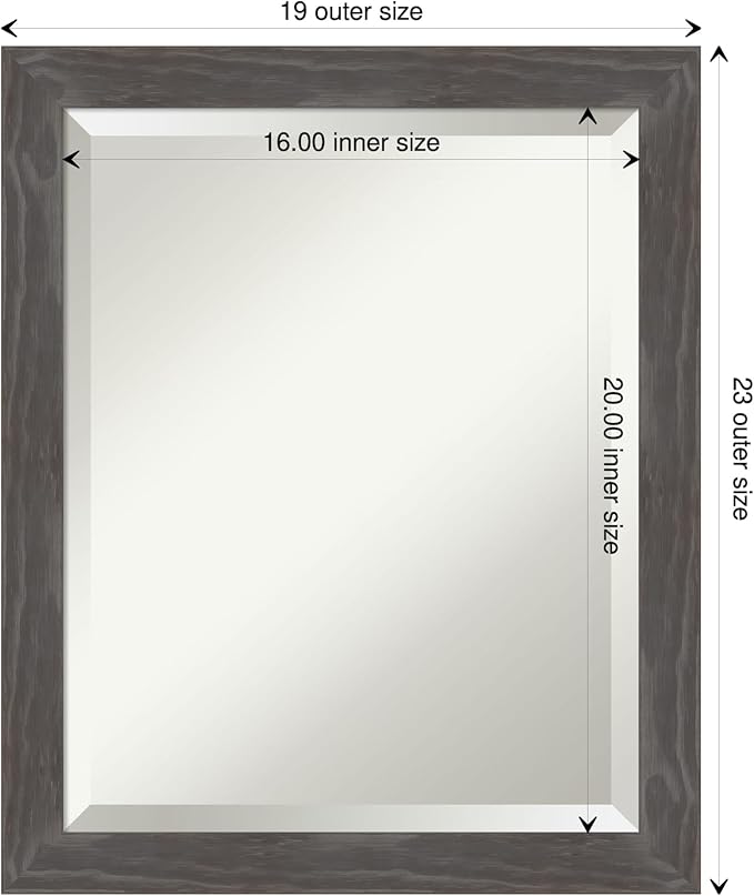 Amanti Art Grey Wall Mirror 23x19 Woodridge Rustic Grey Rectangle Bathroom - Image 4