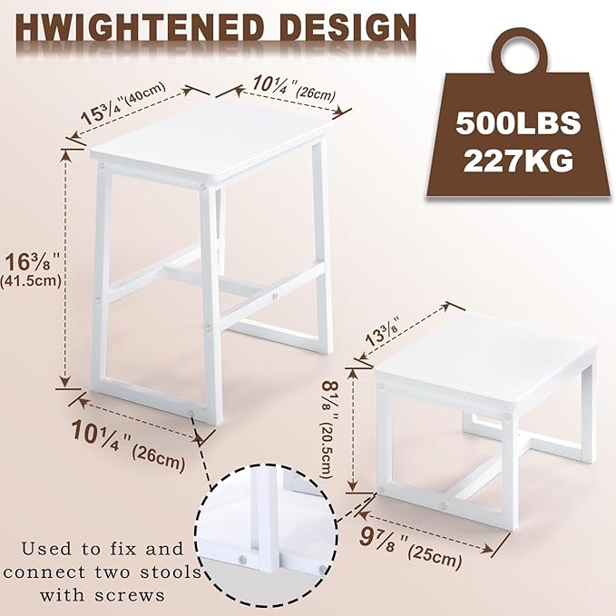 2 Step Stools for Adults Kids, Anti-Slip Sturdy Wooden Foot Stools - Image 2