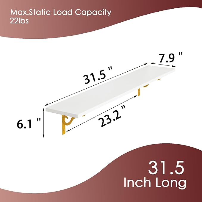 DINZI LVJ Long Wall Shelves, 31.5" Wall Mounted Shelves Set of 4, Wide Floating - Image 3