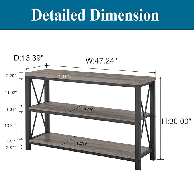 BON AUGURE Rustic Sofa Table Behind Couch, Industrial Console Tables - Image 2