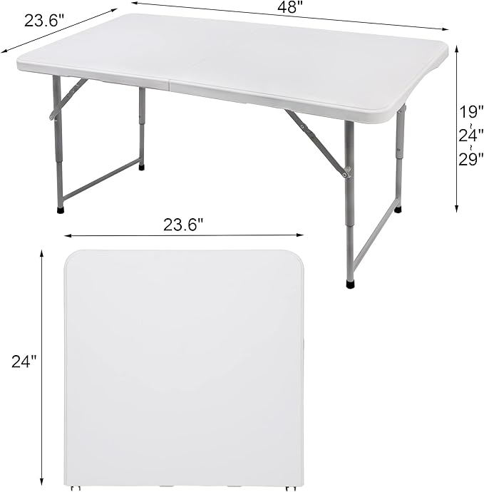 FORUP Folding Utility Table, 4ft Fold-in-Half Portable Plastic Picnic Party - Image 3