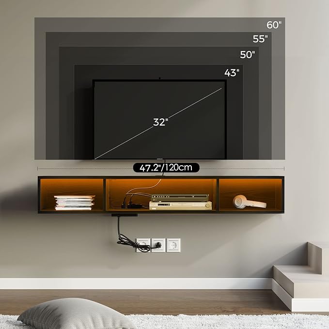 Rolanstar TV Stand with Power Outlet, Floating TV Stand with RGB Lights - Image 5