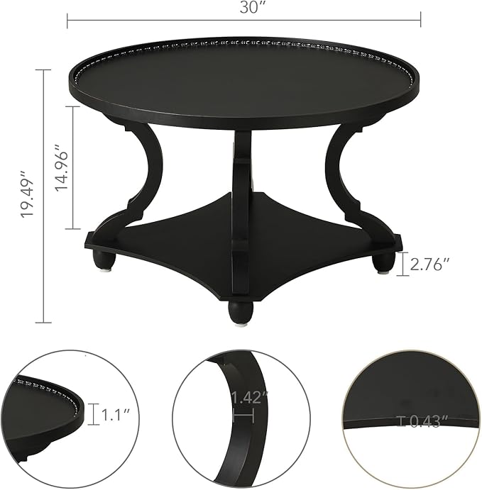 Wnutrees Farmhouse Round Coffee Table, Wood Tray Top Circle Coffee Table - Image 3