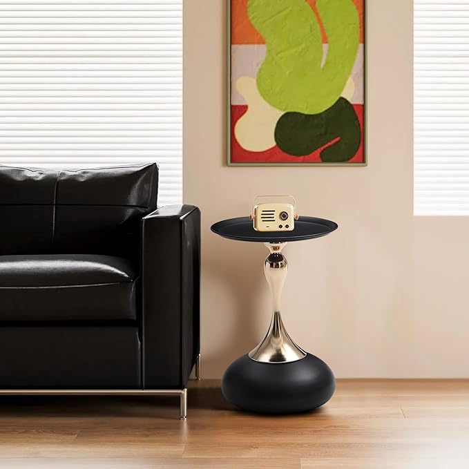 Small Black Round Side Table Pedestal - Image 2