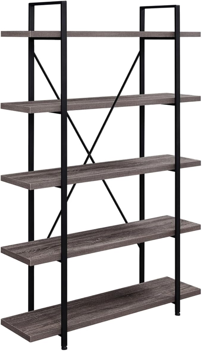 HSH 5-Shelf Vintage Industrial Rustic Bookshelf, 5 Tier Wood and Metal Bookcase - Image 8