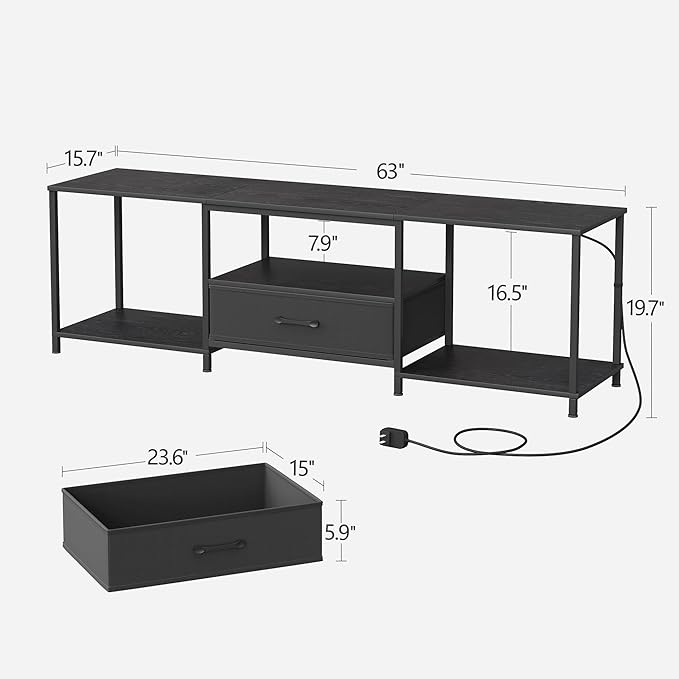 TV Stand with LED Lights, Entertainment Center with Open Shelves and Fabric - Image 3