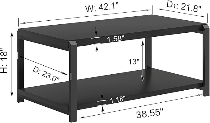 EXCEFUR Black Coffee Table, Modern Rustic Wood Center Table - Image 2