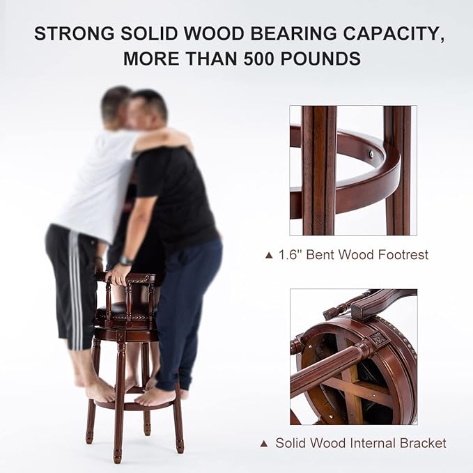 Cow top Leather Wooden Bar Stools, 360 Degree Swivel Bar Height Chair - Image 7