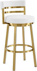 Armen Living Madrid 30" Seat Height Swivel Modern White Faux Leather and Gold by ArmenLiving
