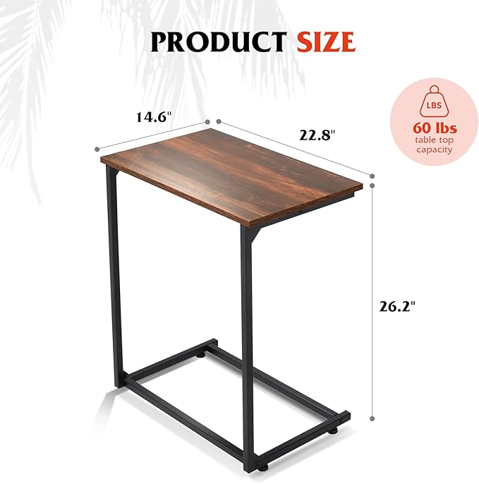 WLIVE C-Shaped End Table, Small Side Tables - Image 3