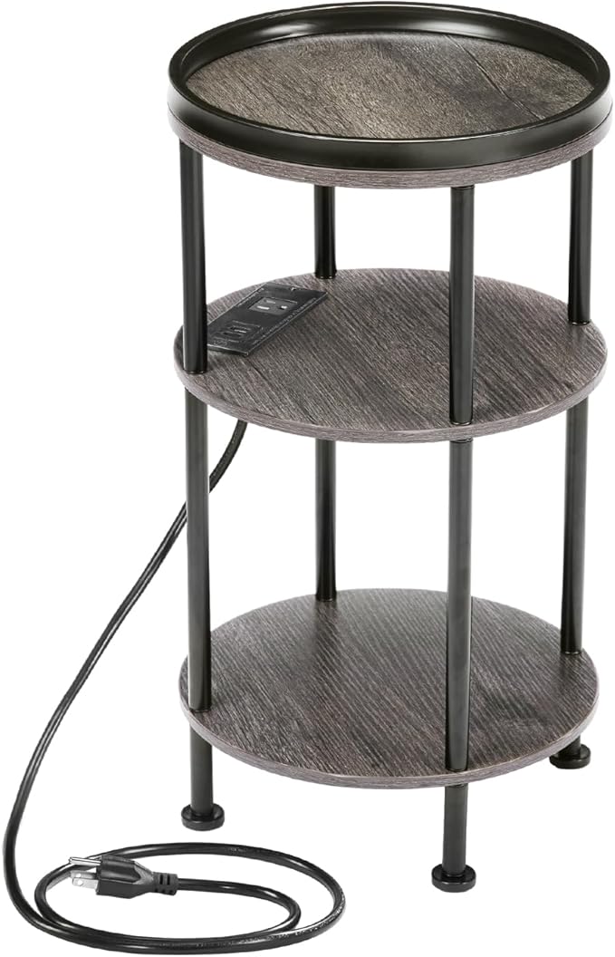 Small Round Side Table with Charging Station - Image 9