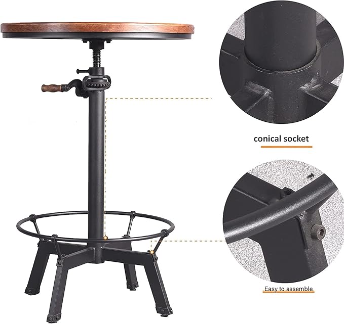Diwhy Pub Set Industrial Style Adjustable Height 33.5-39.4in Dining Table Dia - Image 3