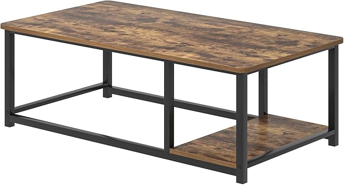 EXCEFUR Modern Coffee Table, Rustic Wood and Metal Living Room Table - Image 9
