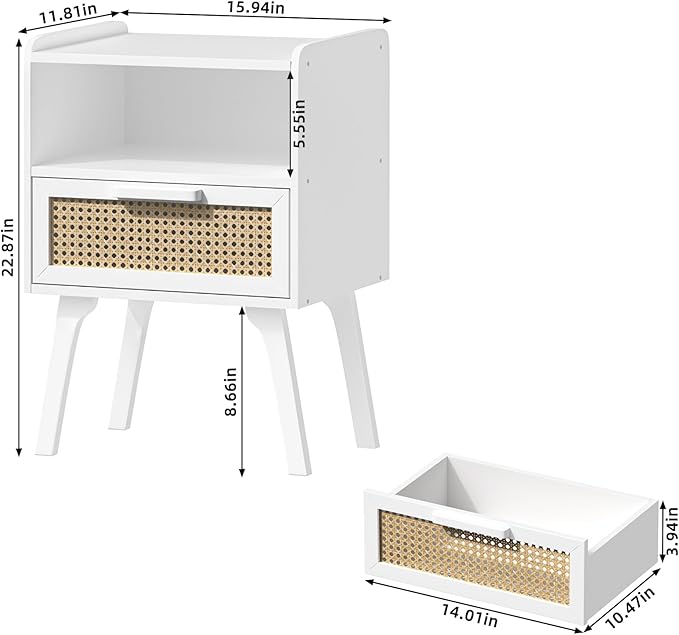 Lerliuo Rattan Nightstands Set of 2, Bedside Table - Image 3