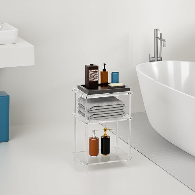 Acrylic Side Tables with 3 Shelve, Bedside Table Clear Nightstand - Image 7