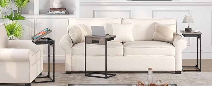 C Shaped End Tables with Charging Station, 45° Tiltable Adjustable Flip Top - Image 8