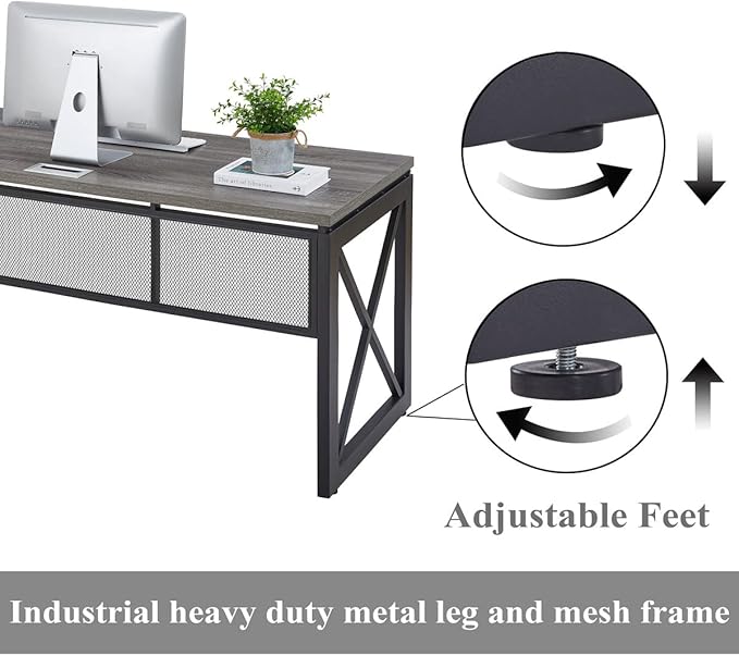 BON AUGURE Industrial Computer Desk, Rustic Wood Desks - Image 6
