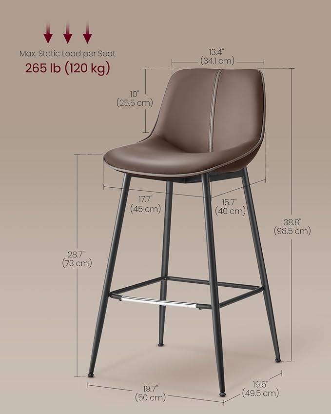 VASAGLE Bar Stools Set of 2, Bar Height Bar Stools - Image 3