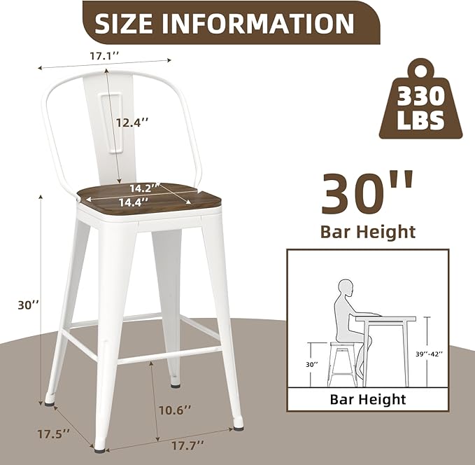 30” Swivel Bar Stools Set of 4, Counter Height Bar Stools Wooden Seat, Metal - Image 2