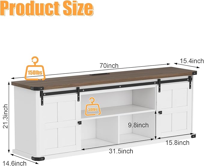 GAOMON 70" Farmhouse TV Stand for 80/75/70 Inch TVs, Entertainment Center - Image 3